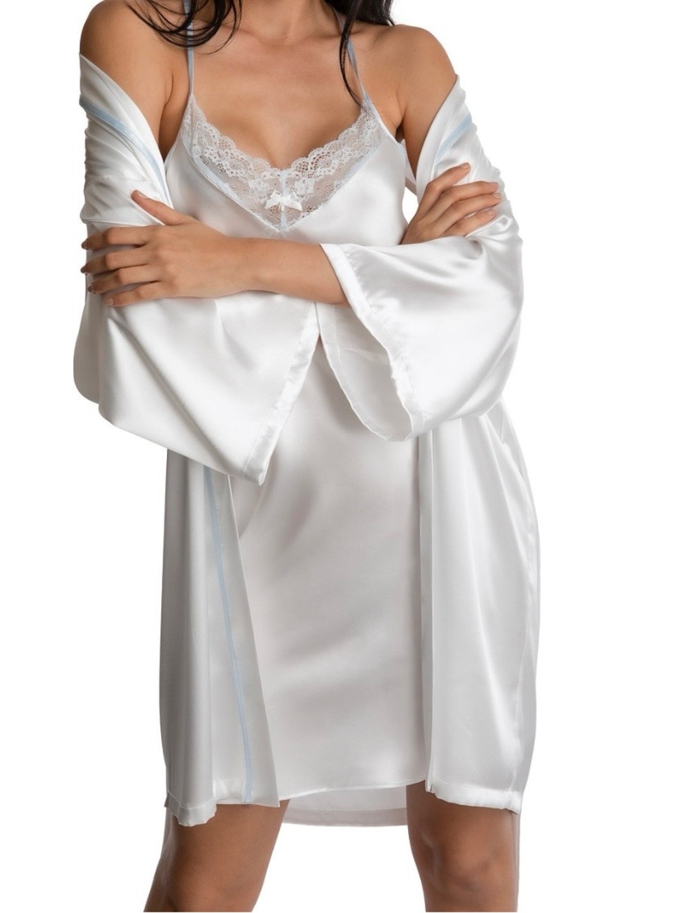 Linea Donatella Lace-Trim Satin Chemise & Robe Set Mrs L - Picture 8 of 9